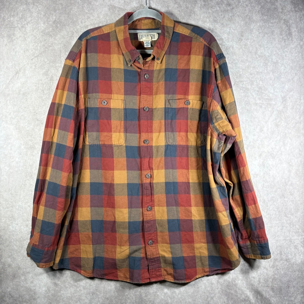 Duluth Trading Co Button Down Men XL Multicolor Plaid Flannel Long Sleeve Rugged
